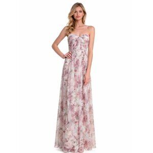 Jenny Yoo Strapless Sweetheart Floral Chiffon Maxi Gown